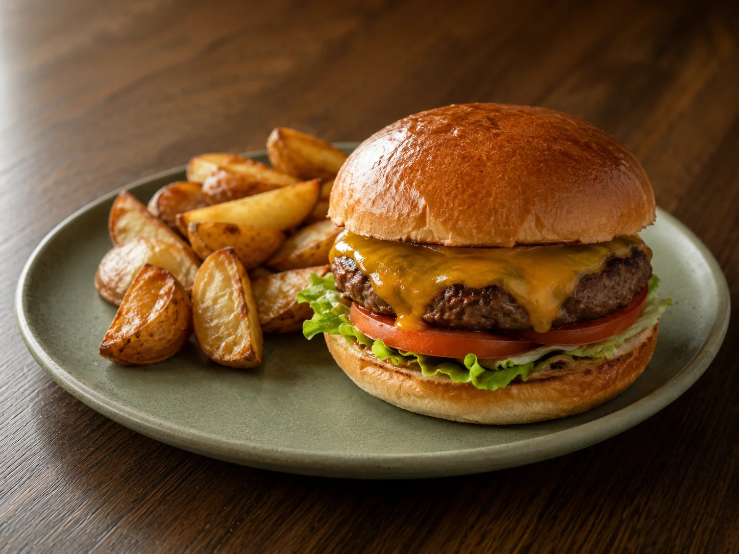 Hamburguesa de ternera con cheddar fundido en pan brioche tostado